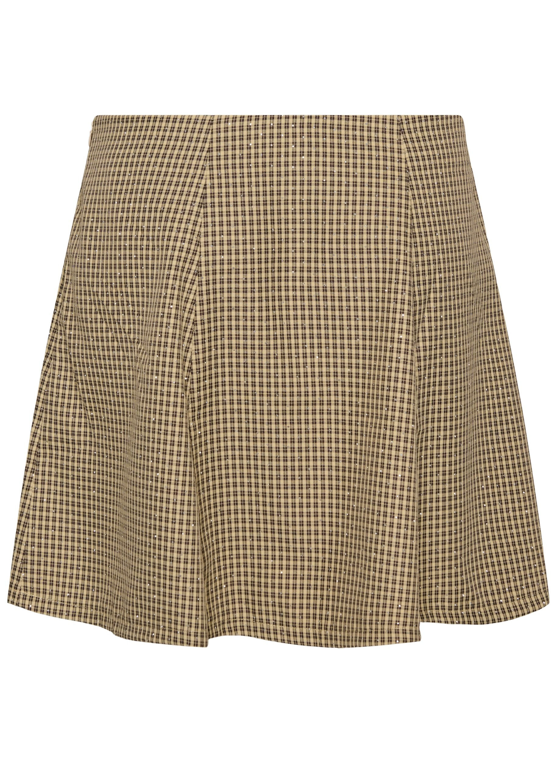 ZizzifashionSkirt with a mini-check pattern and rhinestones, Brown, Packshot image number 1