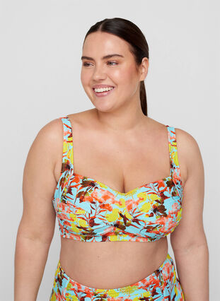 Printed bikini top, Bright Flower, Model image number 0