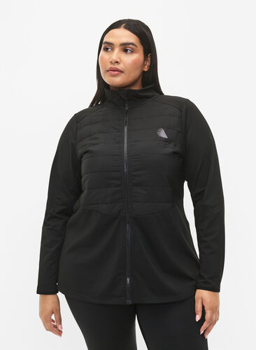 Sports cardigan with quilt and zip, Black, Model image number 0