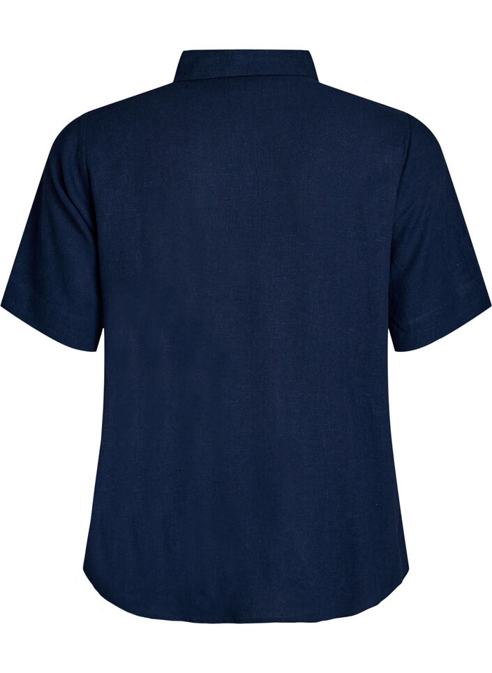 Short-sleeved shirt in linen and viscose, Blue, Packshot image number 1
