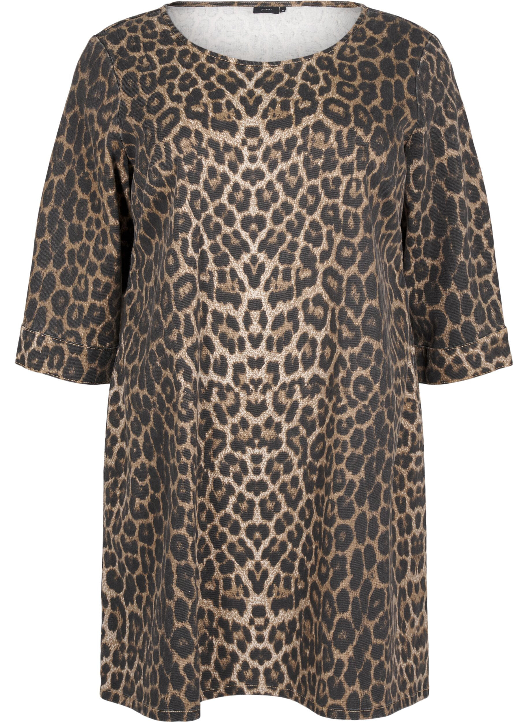 Zizzifashion Denim dress with leopard print, Brown, Packshot image number 0