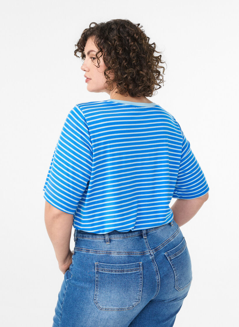 T-shirt with TENCEL™ Lyocell and stripes, Blue, Model image number 2