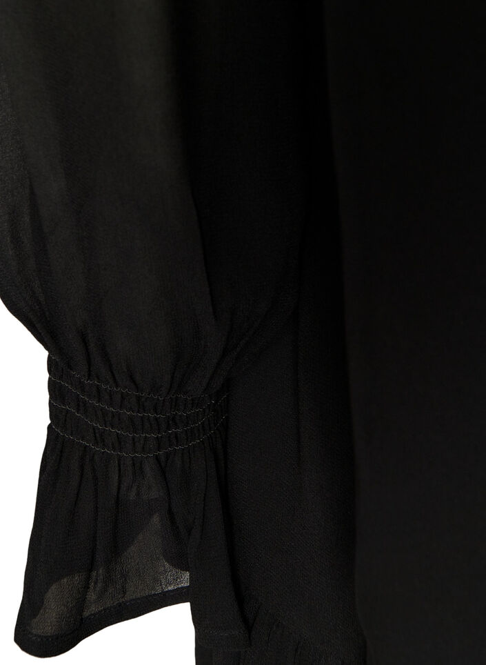 Viscose dress with ruffles and sheer sleeves, Black, Packshot image number 3