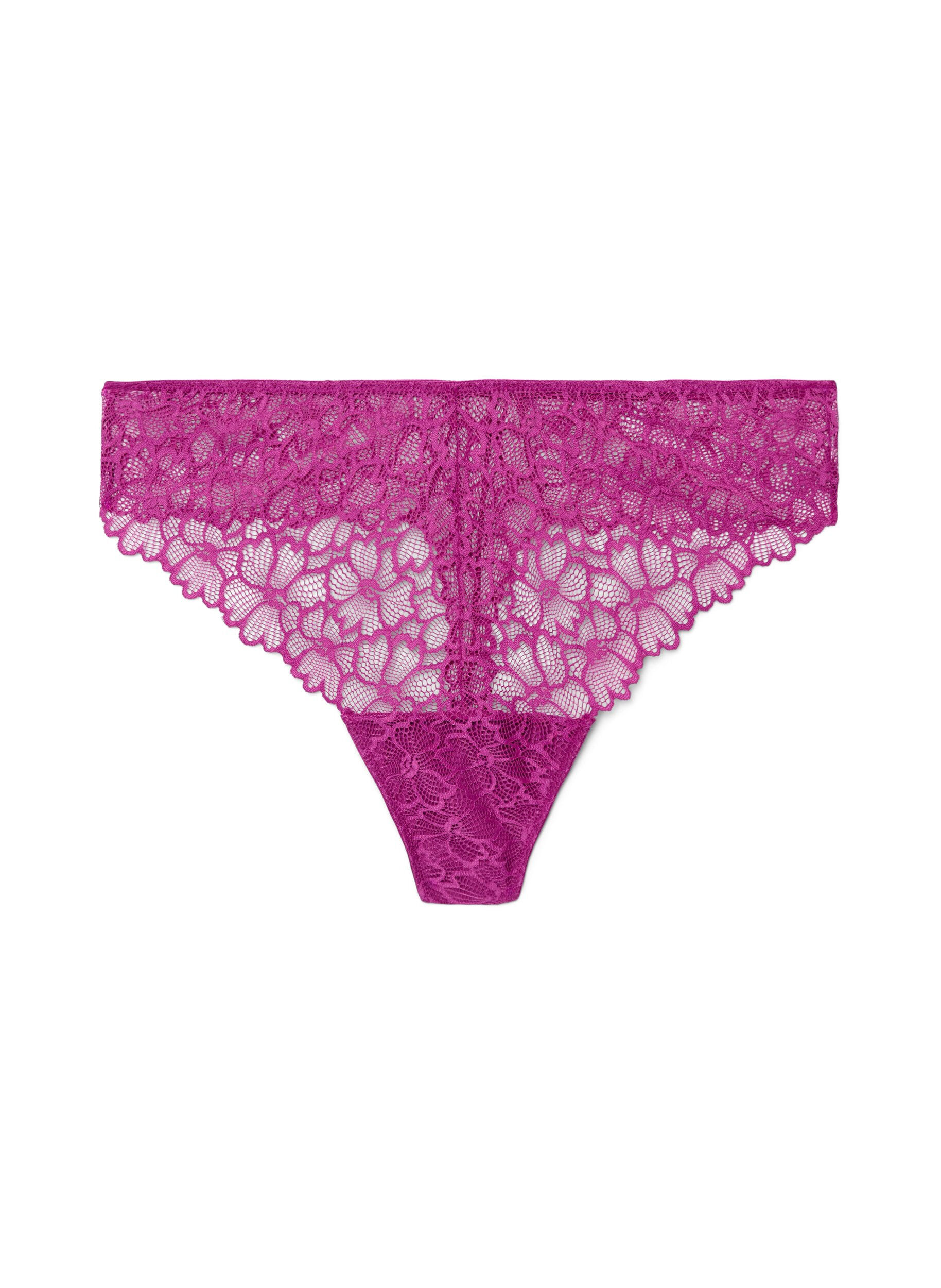 Zizzifashion Floral lace thong with regular waist, Purple, Packshot image number 0