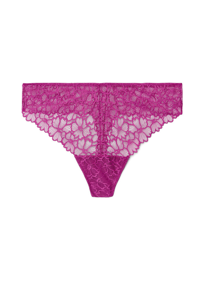 Floral lace thong with regular waist, Purple, Packshot image number 0