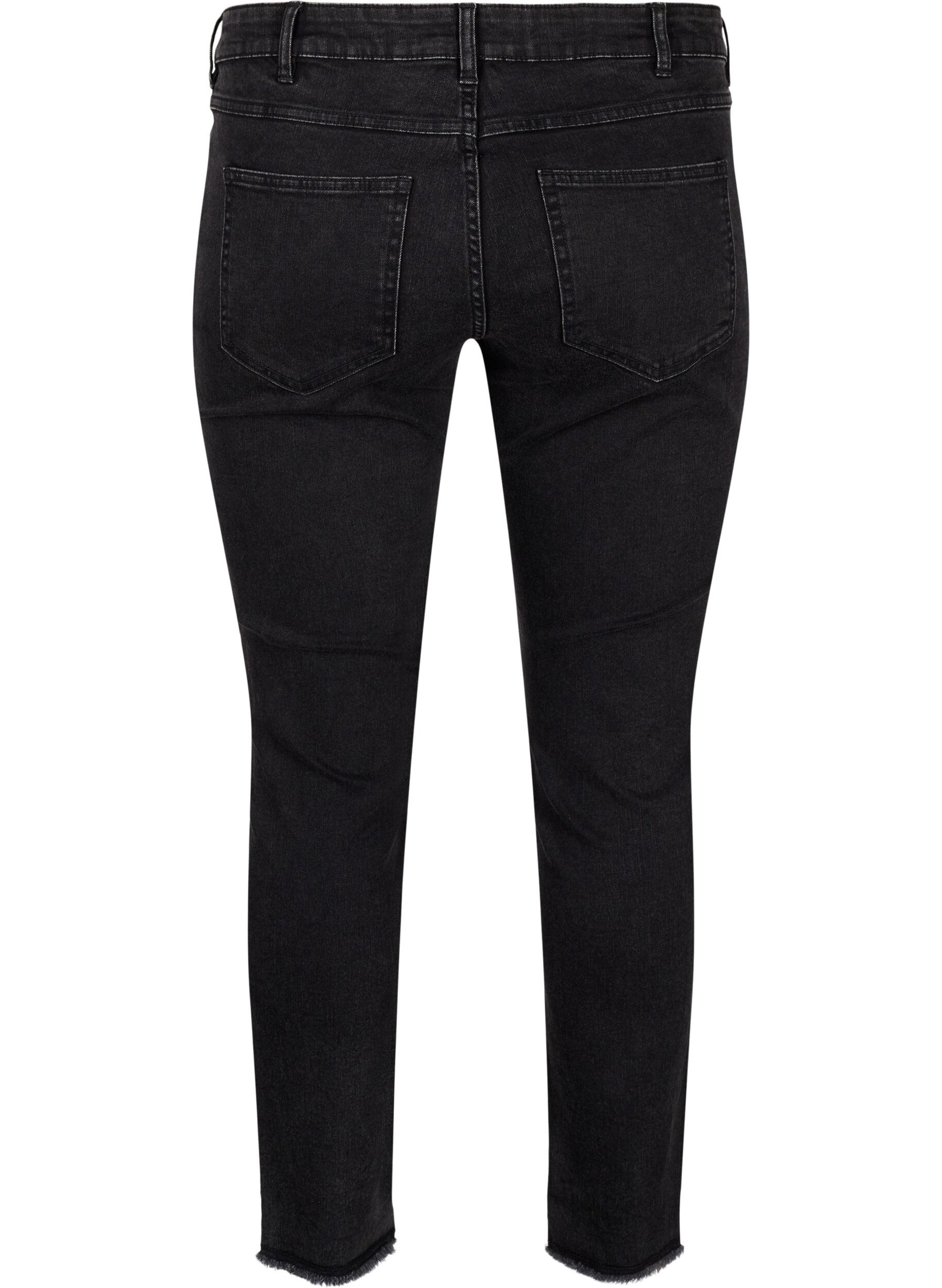 Zizzifashion Cropped Emily jeans with frayed hem, Dark Grey Denim, Packshot image number 1