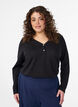 Long-sleeved t-shirt with V-neck and buttons, Black, Model image number 0