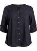 Cotton shirt blouse with V-neck, Black, Packshot image number 0