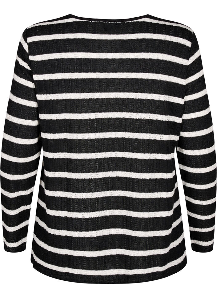 Blouse with stripes and long sleeves, Black Sand Stripe, Packshot image number 1