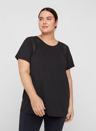 Short-sleeved sports t-shirt with mesh, Black, Model image number 0