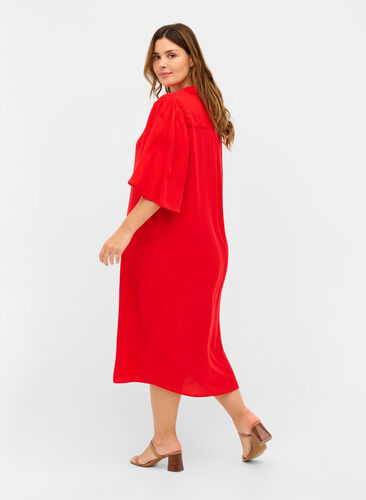 Shirt dress with 3/4 sleeves, Fiery Red, Model image number 0