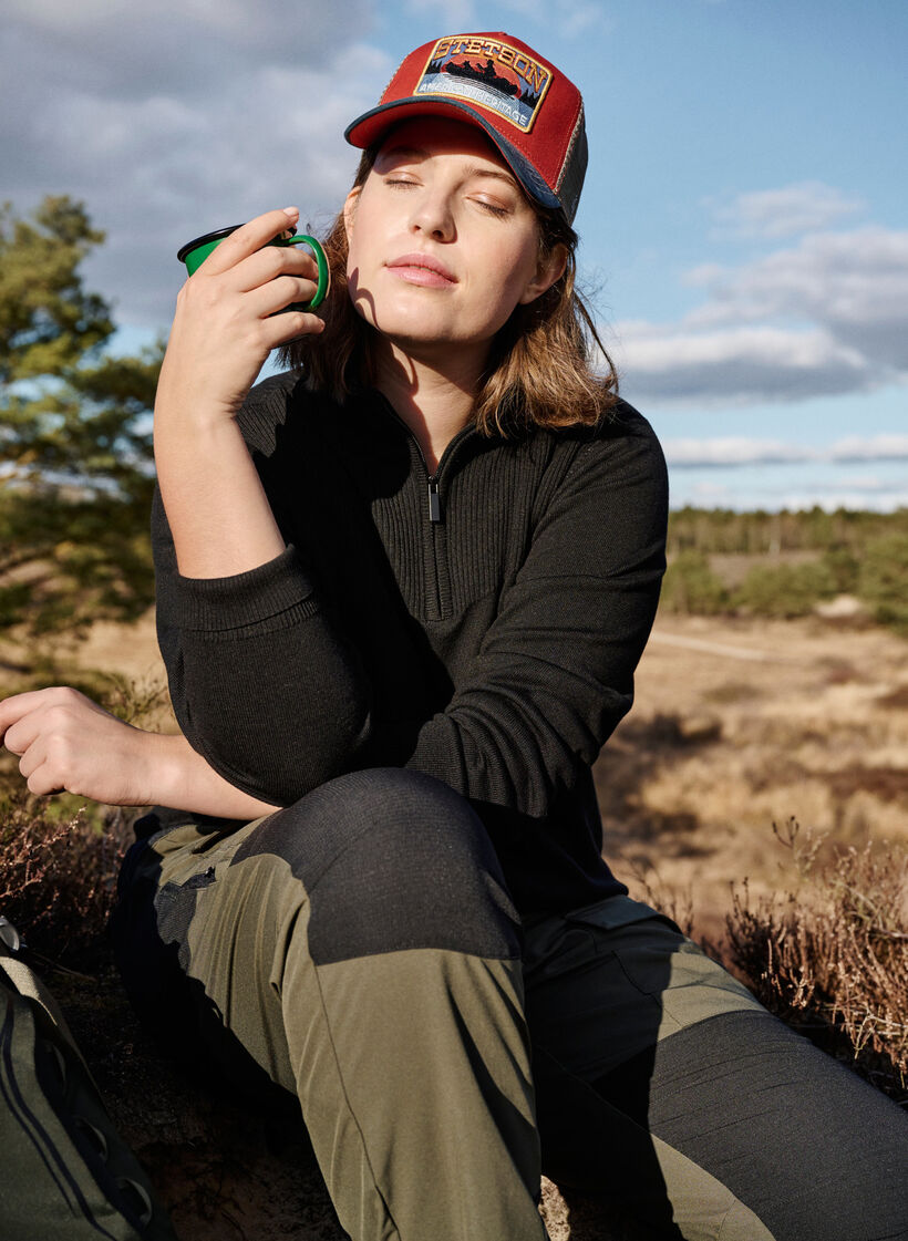 Viscose knit blouse with high neck and zipper, Black, Image image number 0