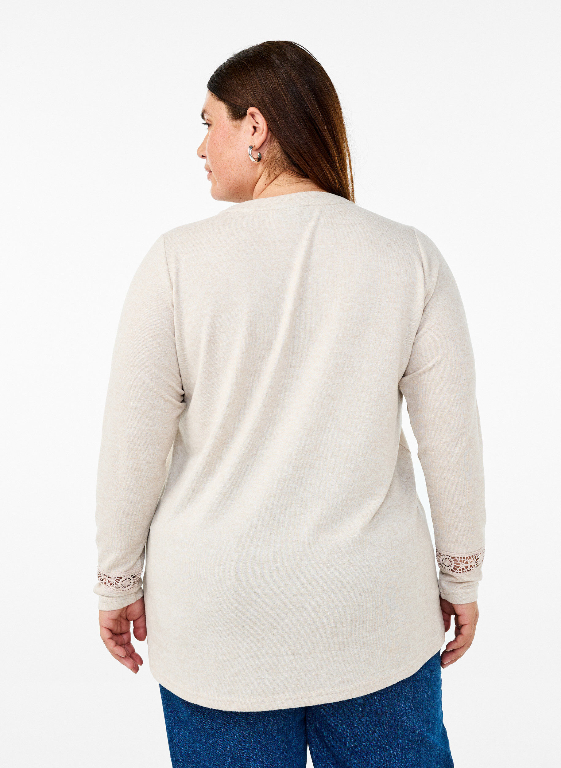 Zizzifashion Blouse with embroidery details and long sleeves, Beige, Model image number 2