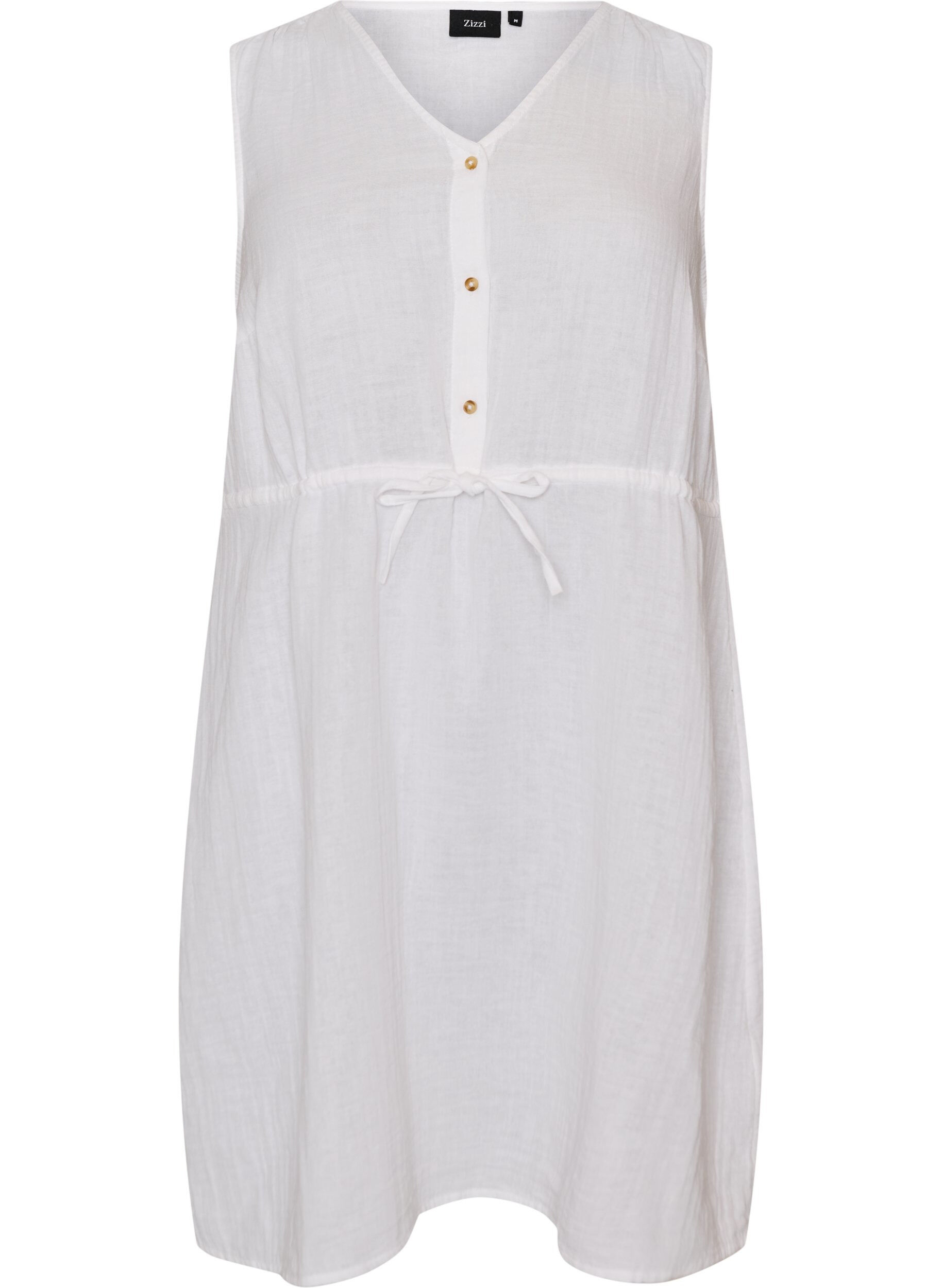 Sleeveless cotton muslin dress with tie string