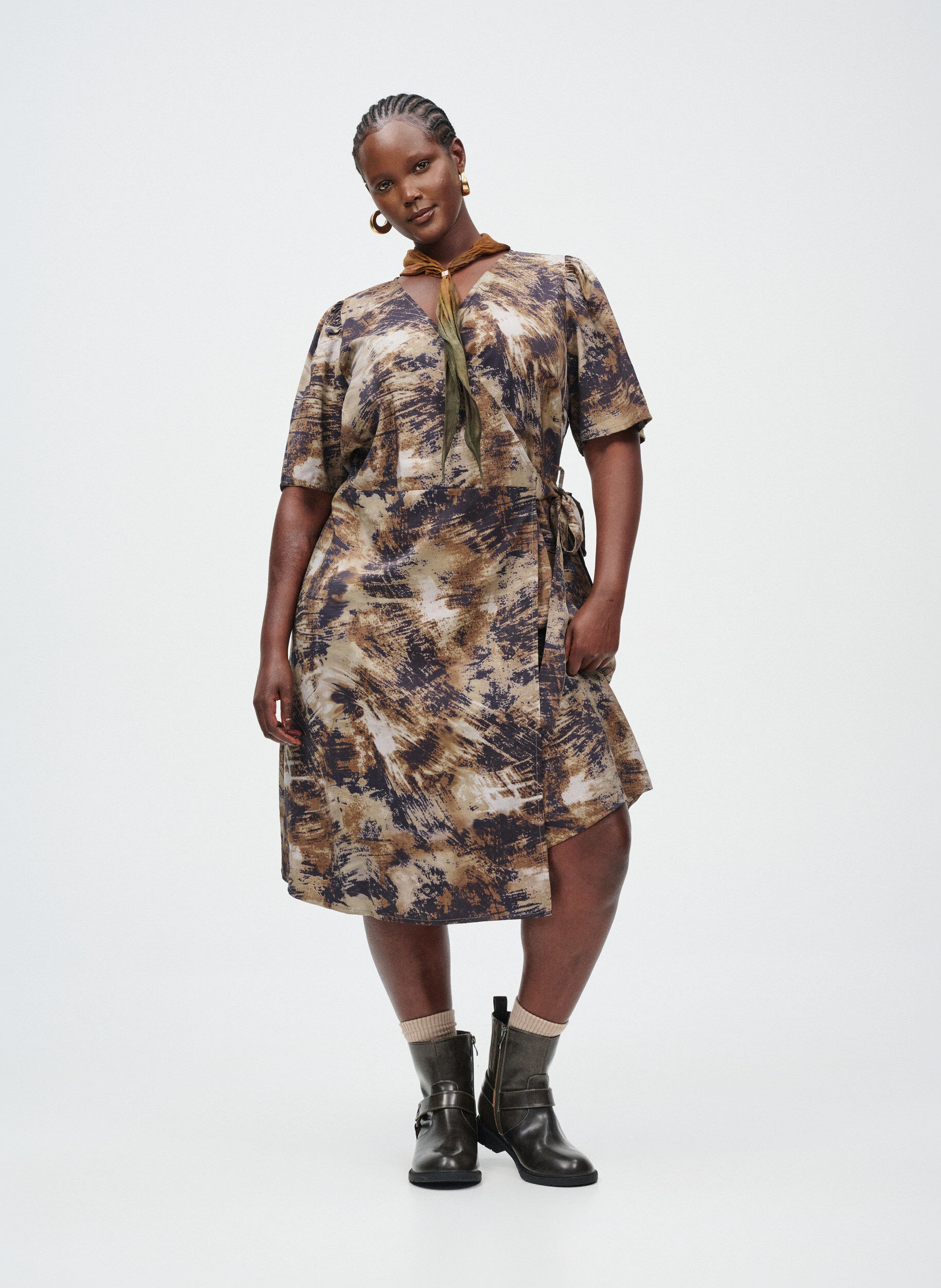 Zizzifashion Printed wrap dress, Green, Image image number 0