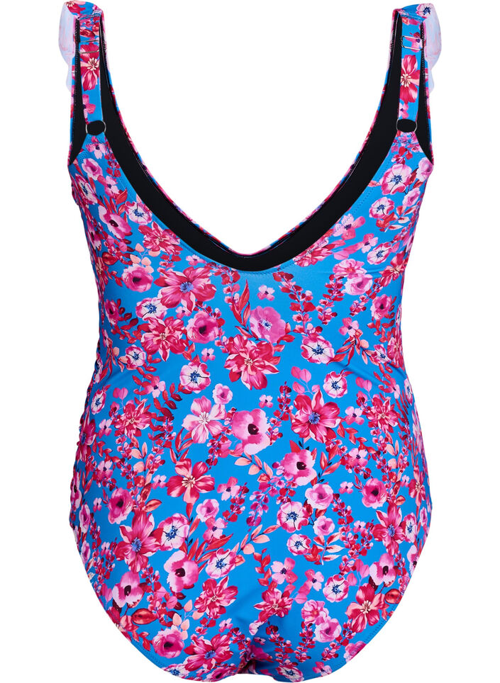 Floral swimsuit with ruffles and removable pads, Blue, Packshot image number 1
