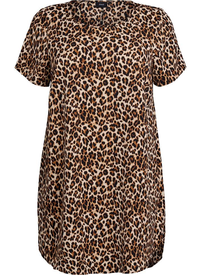 Dress with print and short sleeves, Brown, Packshot image number 0