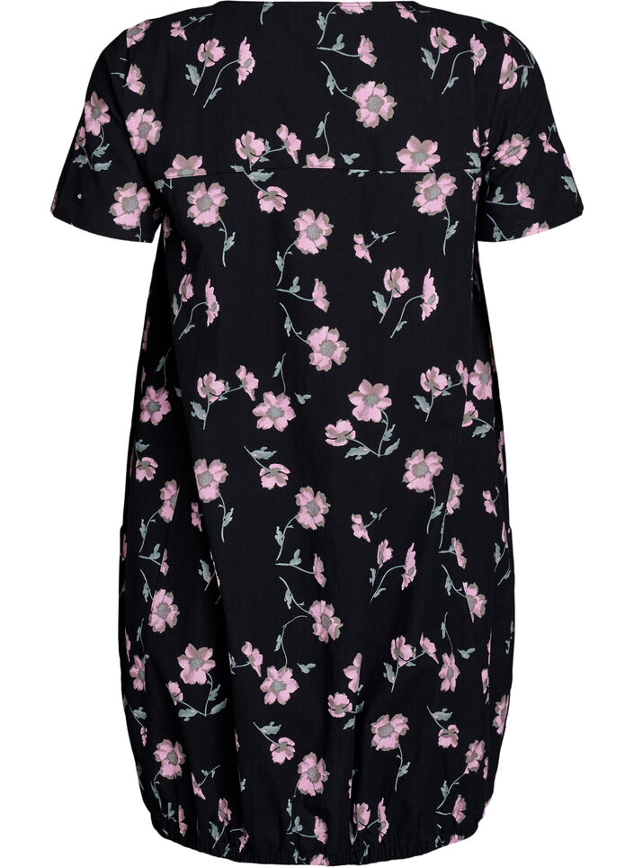 Short-sleeved cotton dress with print, Black, Packshot image number 1