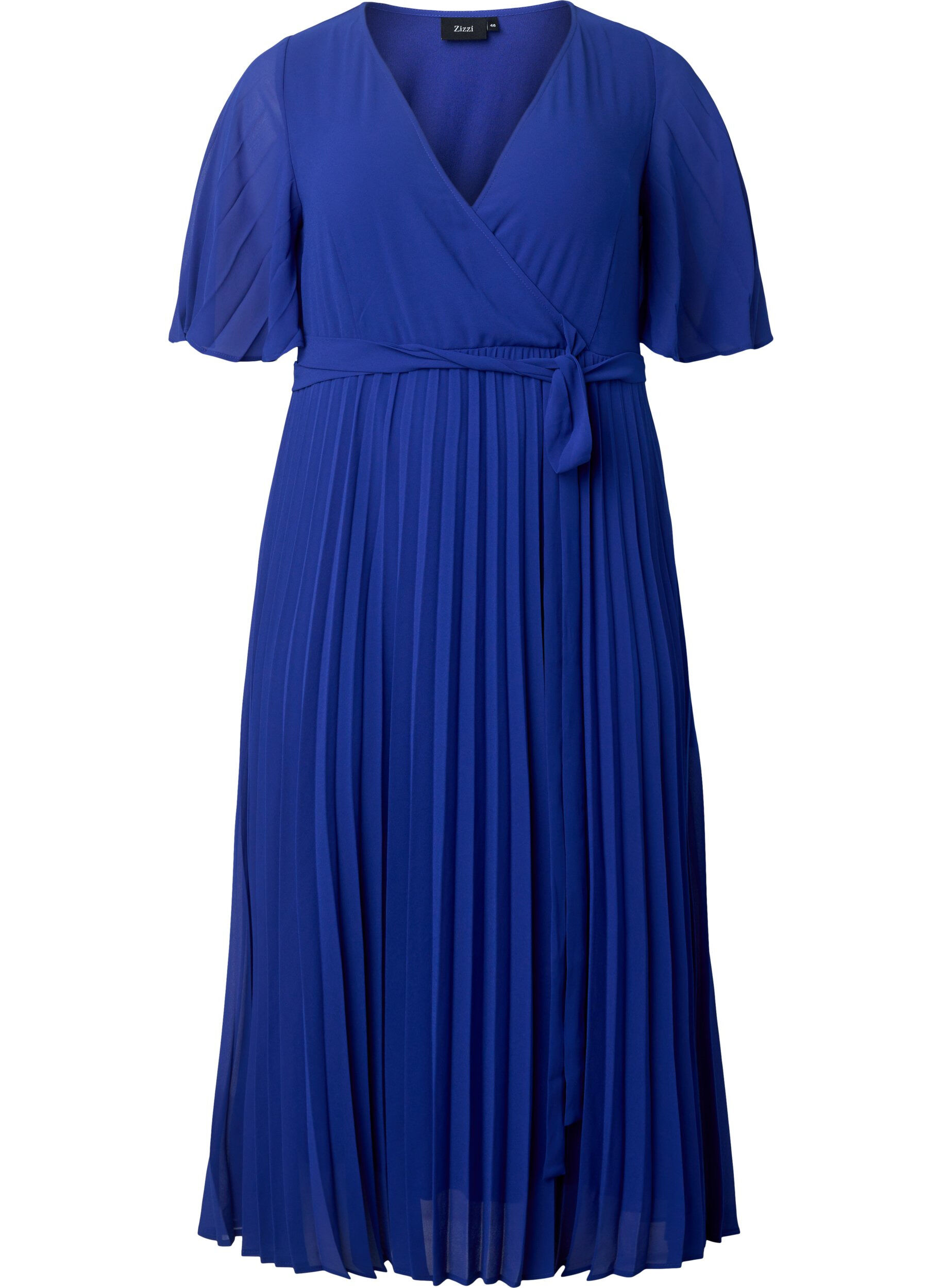 Zizzifashion Pleated midi dress with short sleeves, Clematis Blue, Packshot image number 0