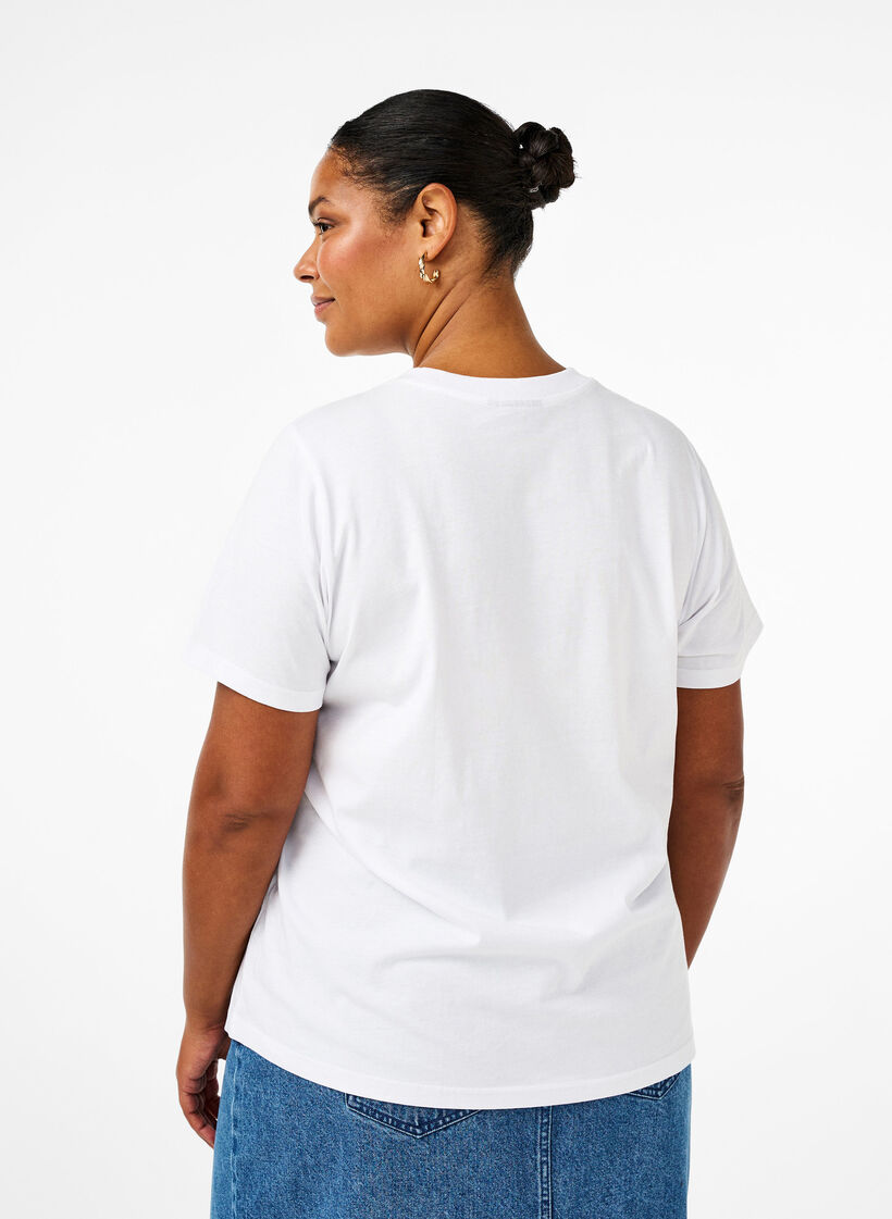 Basic cotton T-shirt with round neck, White, Model