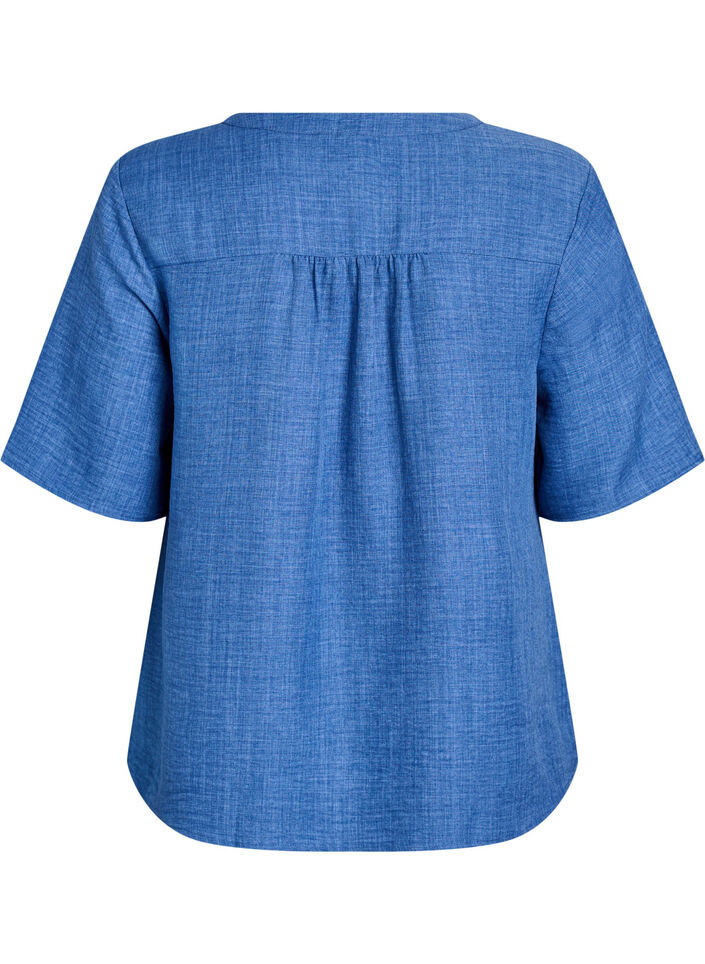 V-neck shirt blouse with short sleeves, Blue, Packshot image number 1