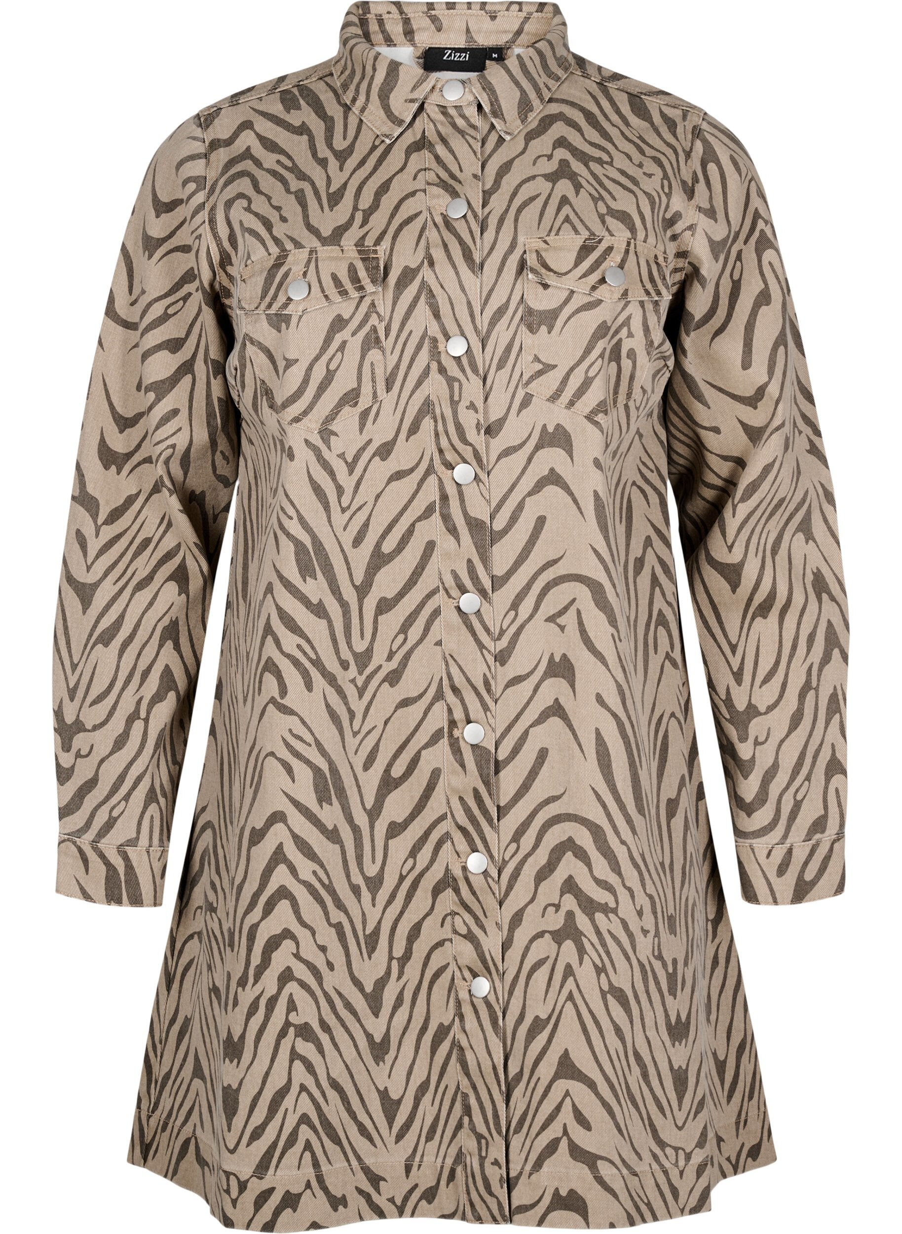 Zizzifashion Long-sleeved denim dress with leopard print, Brown, Packshot image number 0