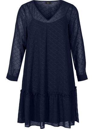 Long-sleeved textured dress, Mood Indigo, Packshot image number 0