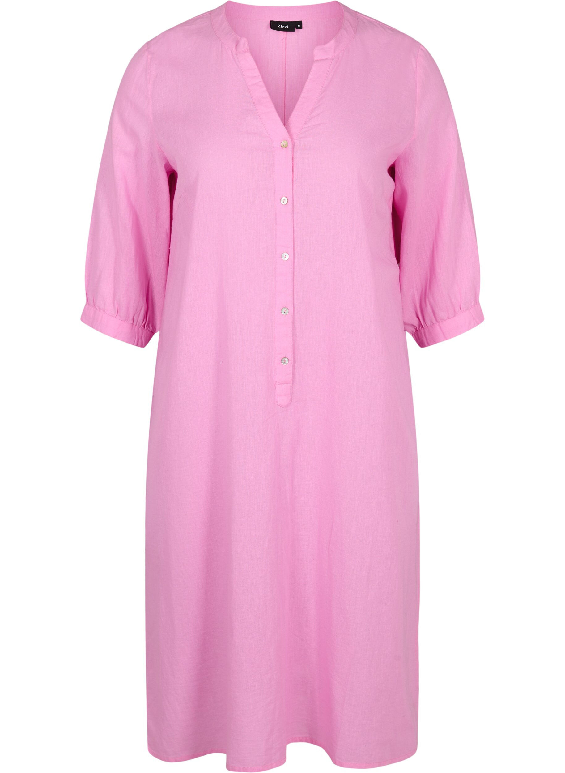 Zizzifashion Long shirt dress with 3/4 sleeves, Begonia Pink, Packshot image number 0