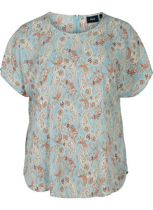 Blouse with short sleeves, Light Blue Paisley , Packshot image number 0