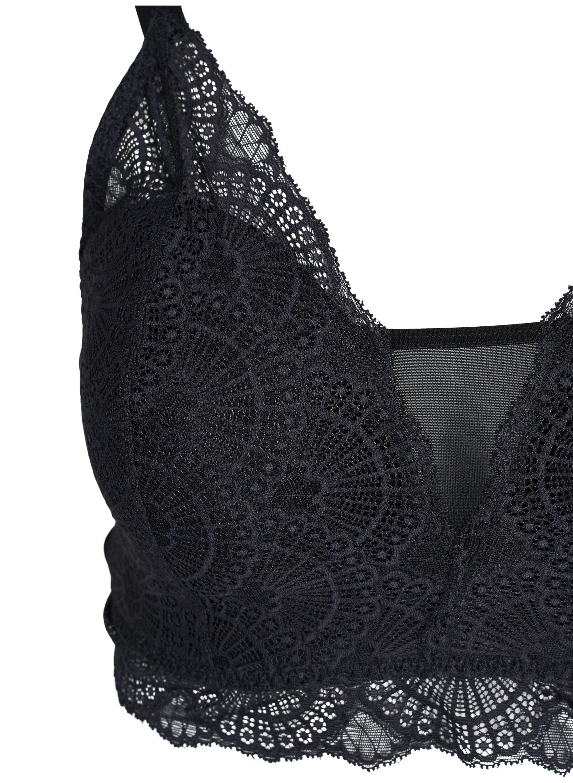Zizzifashion Lightly padded lace bra with mesh, Black, Packshot image number 2