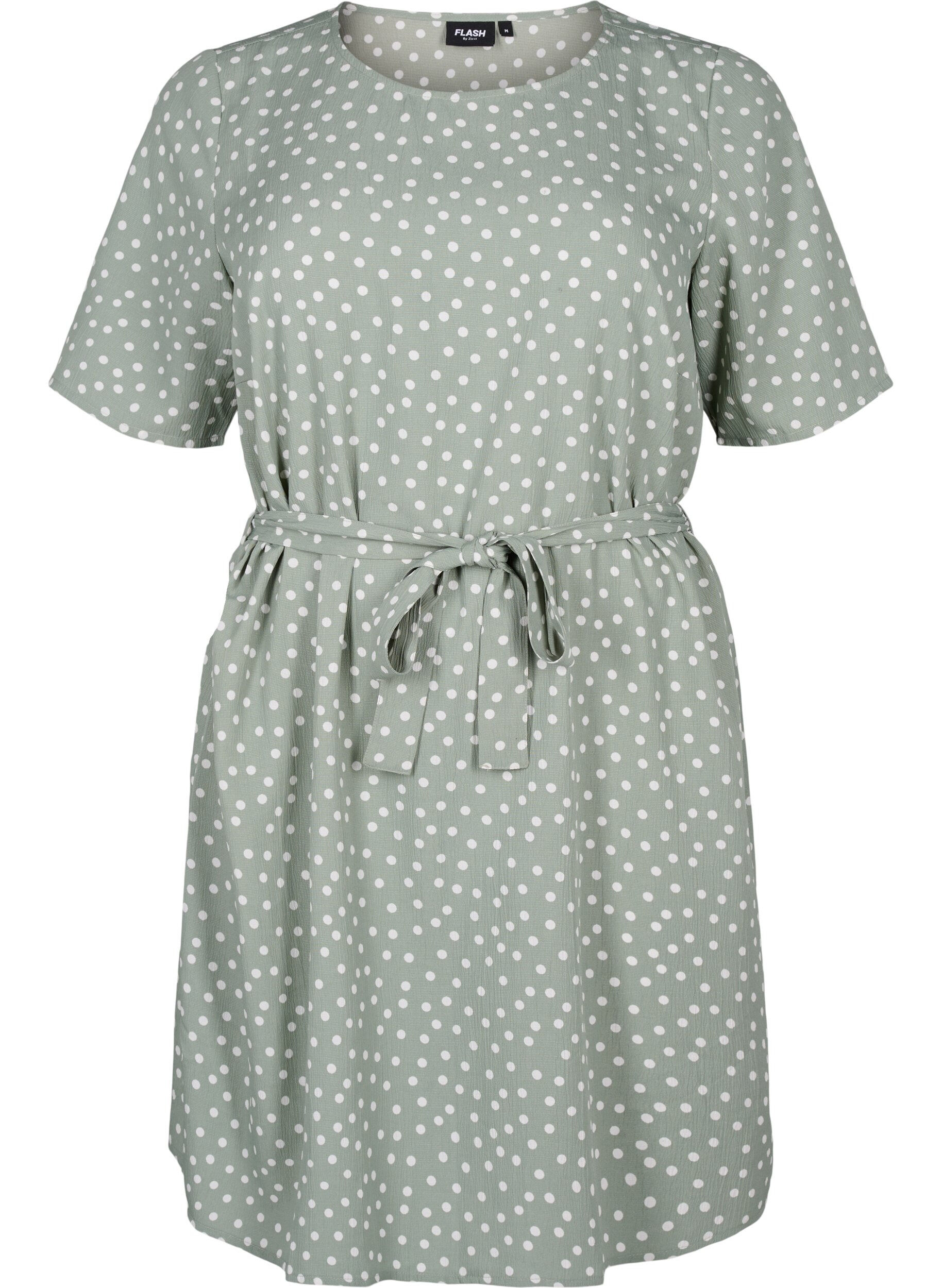 Zizzifashion FLASH - Short sleeve dress with belt, Iceberg Green Dot, Packshot image number 0