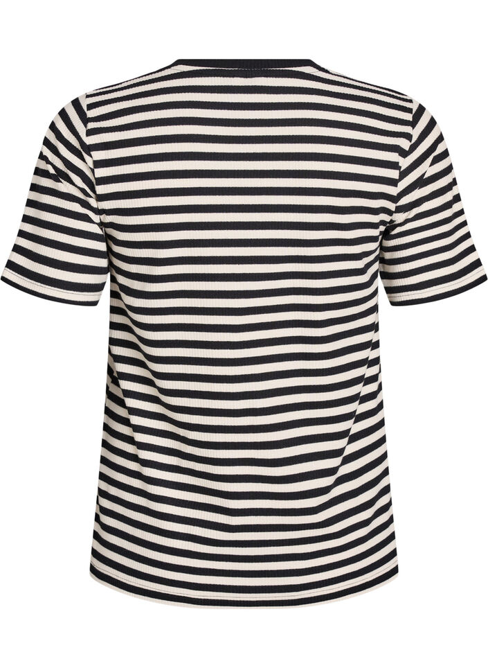 Striped T-shirt with ribbed texture, Black, Packshot image number 1