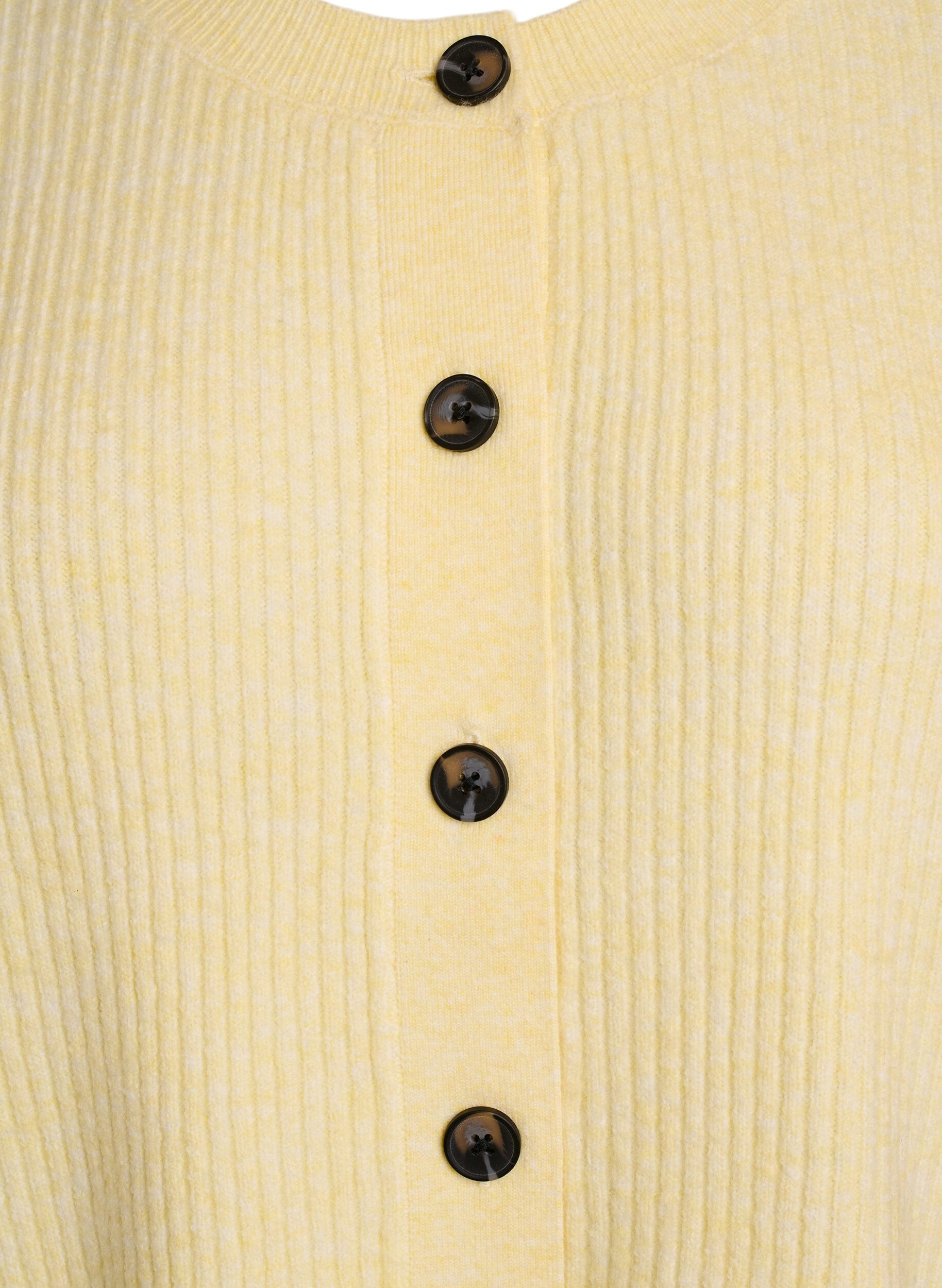 Zizzifashion Rib knit cardigan with buttons, Yellow, Packshot image number 2