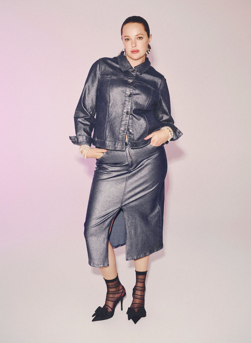 Silver coated midi skirt, Gun Sliver, Image image number 0