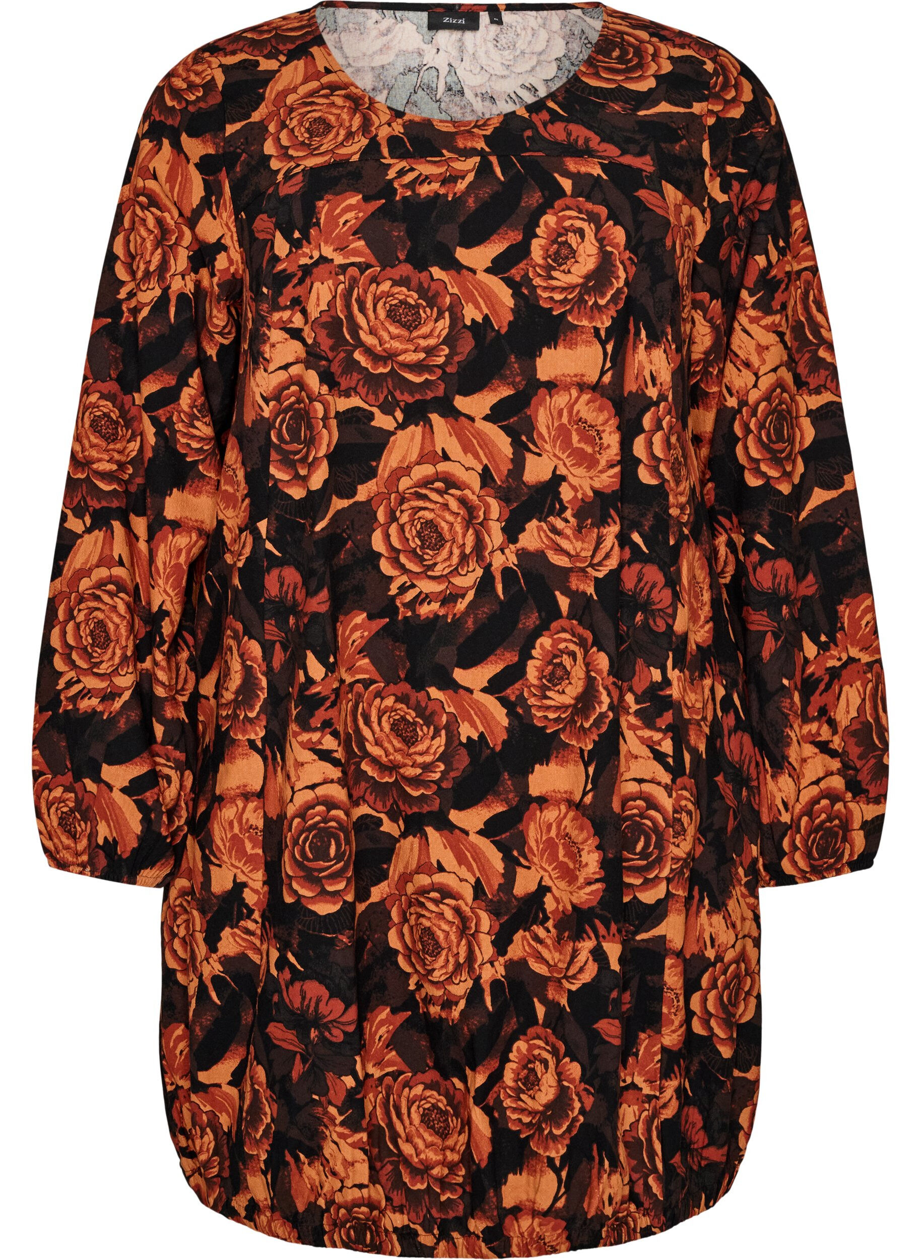 ZizzifashionShort cotton dress with an elasticated hem and long sleeves, Black, Packshot image number 0