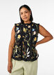 Sleeveless cotton blouse with floral print and broderie anglaise, Black, Model image number 0