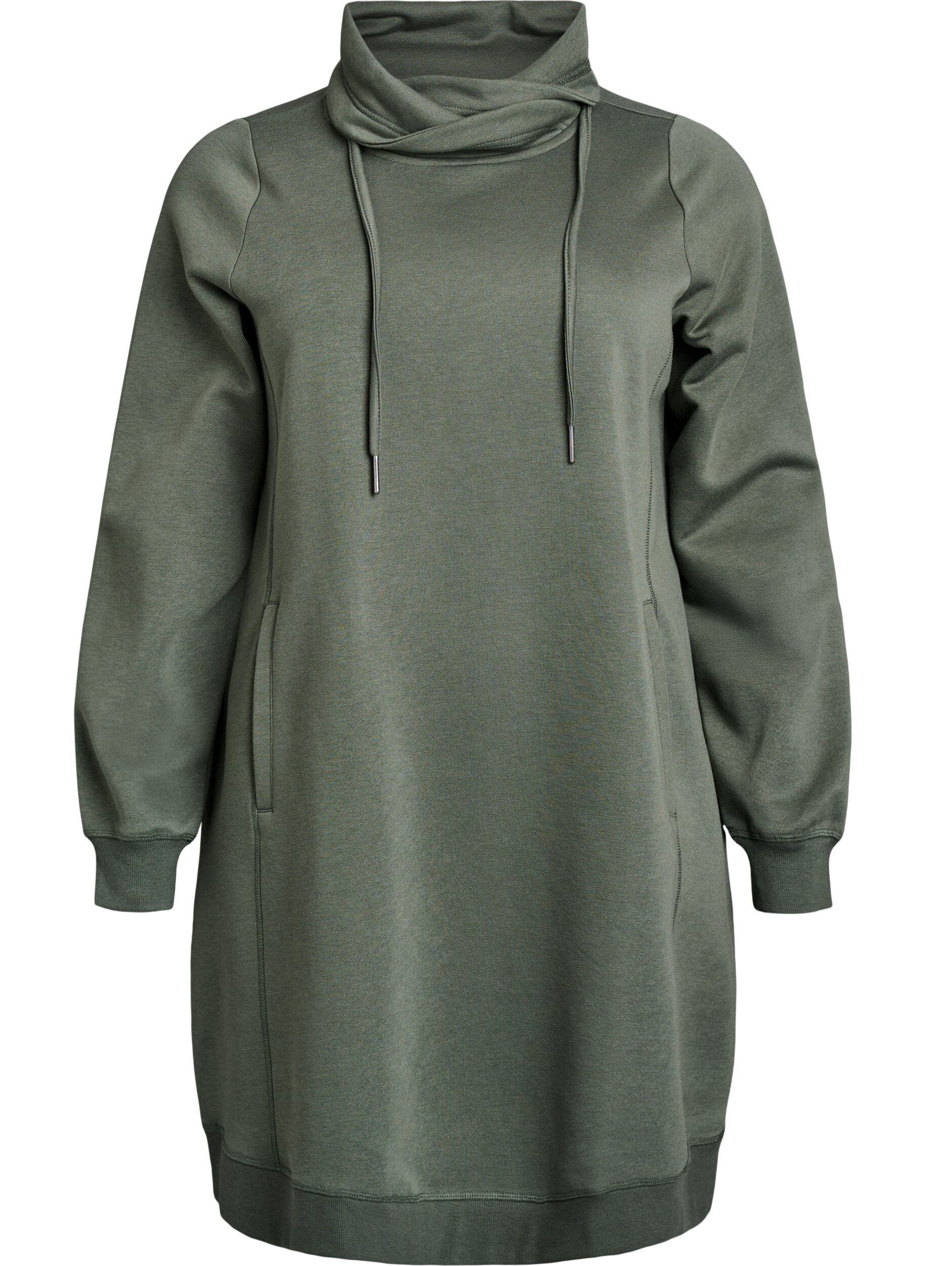 FLASH - Short sweatshirt dress with high collar and pockets