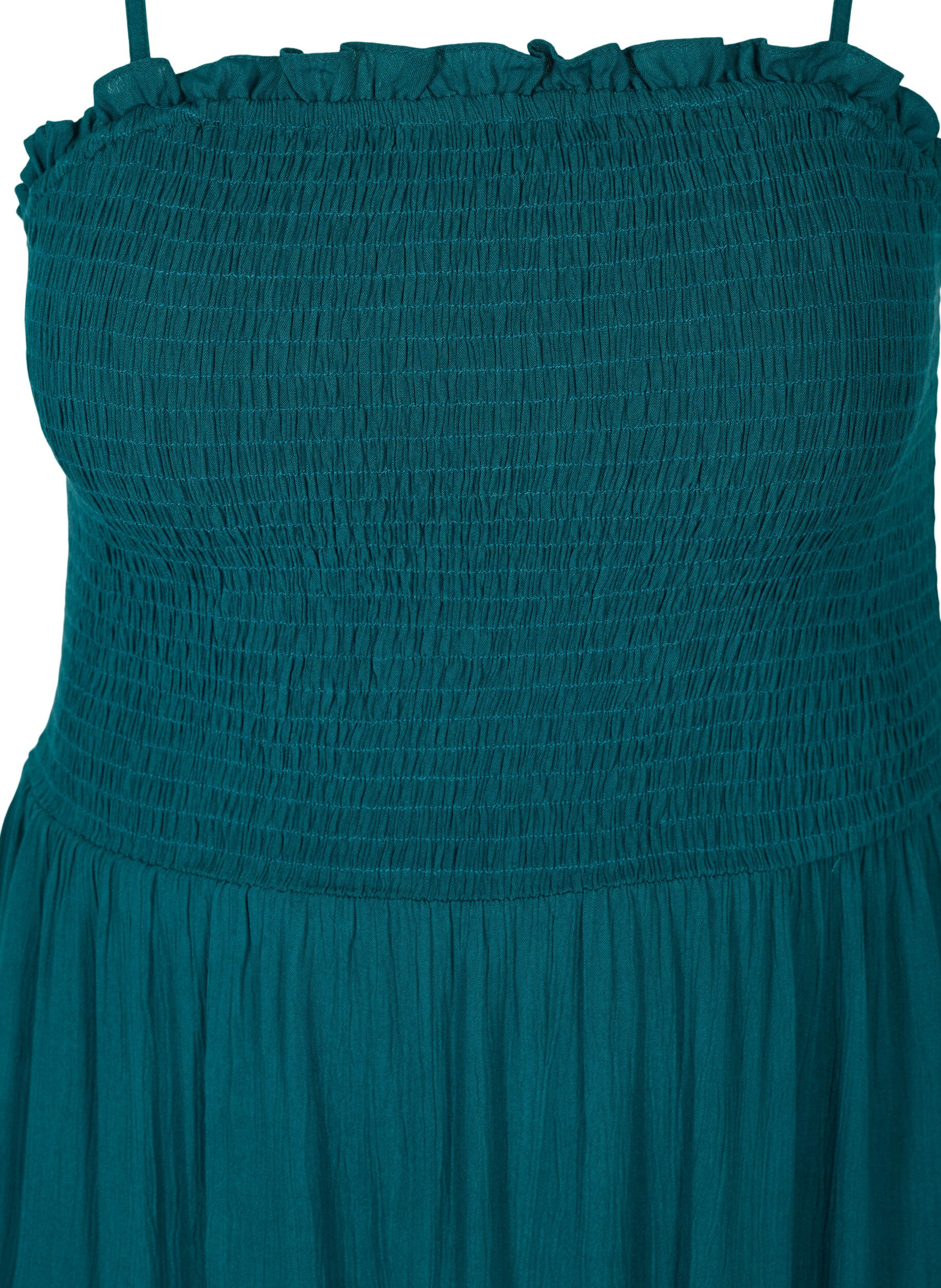 Zizzifashion Viscose smock beach dress with embroidery anglaise, Deep Teal, Packshot image number 2