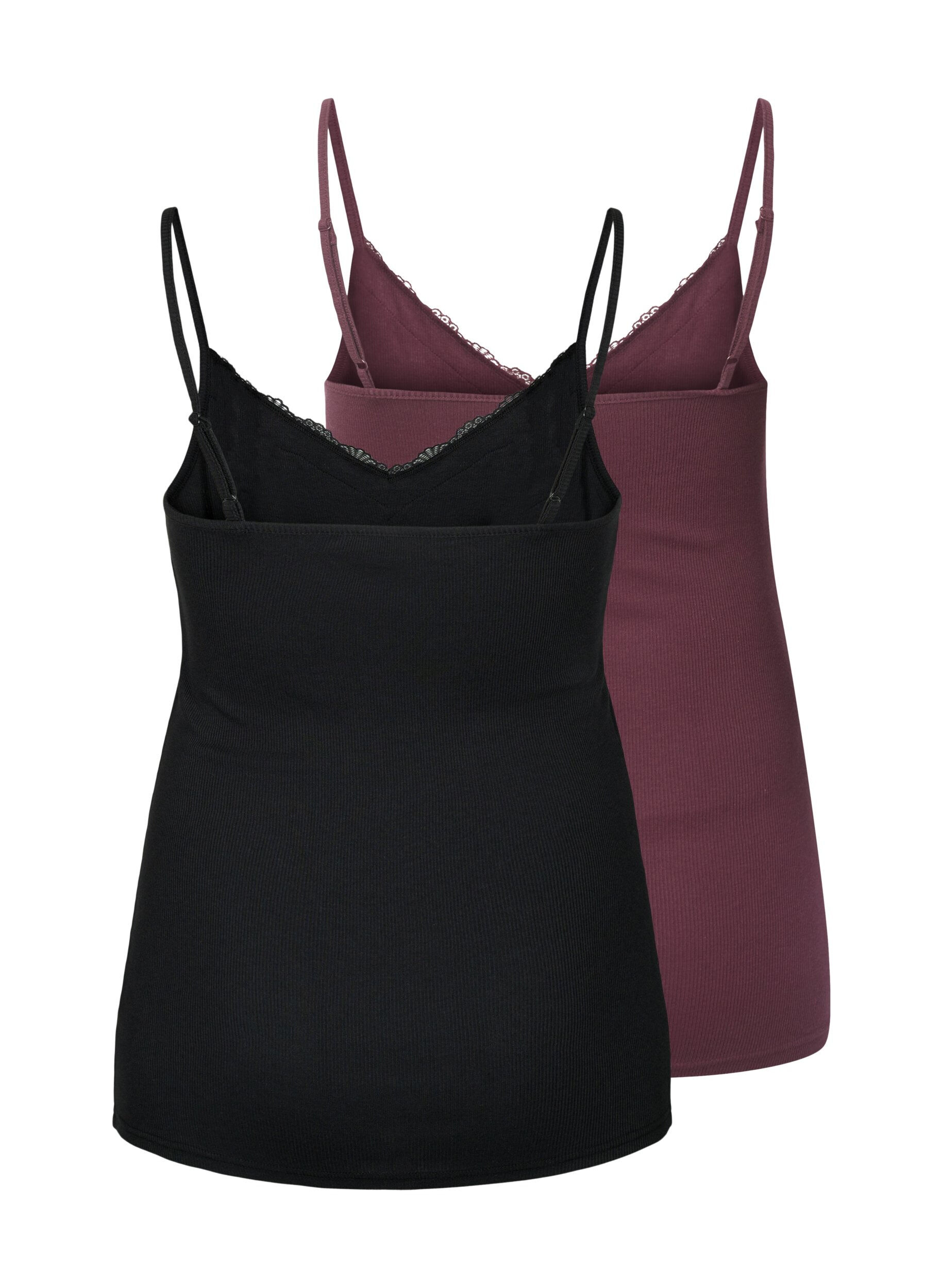 Zizzifashion 2-pack night tops in rib, Black/Fudge, Packshot image number 1