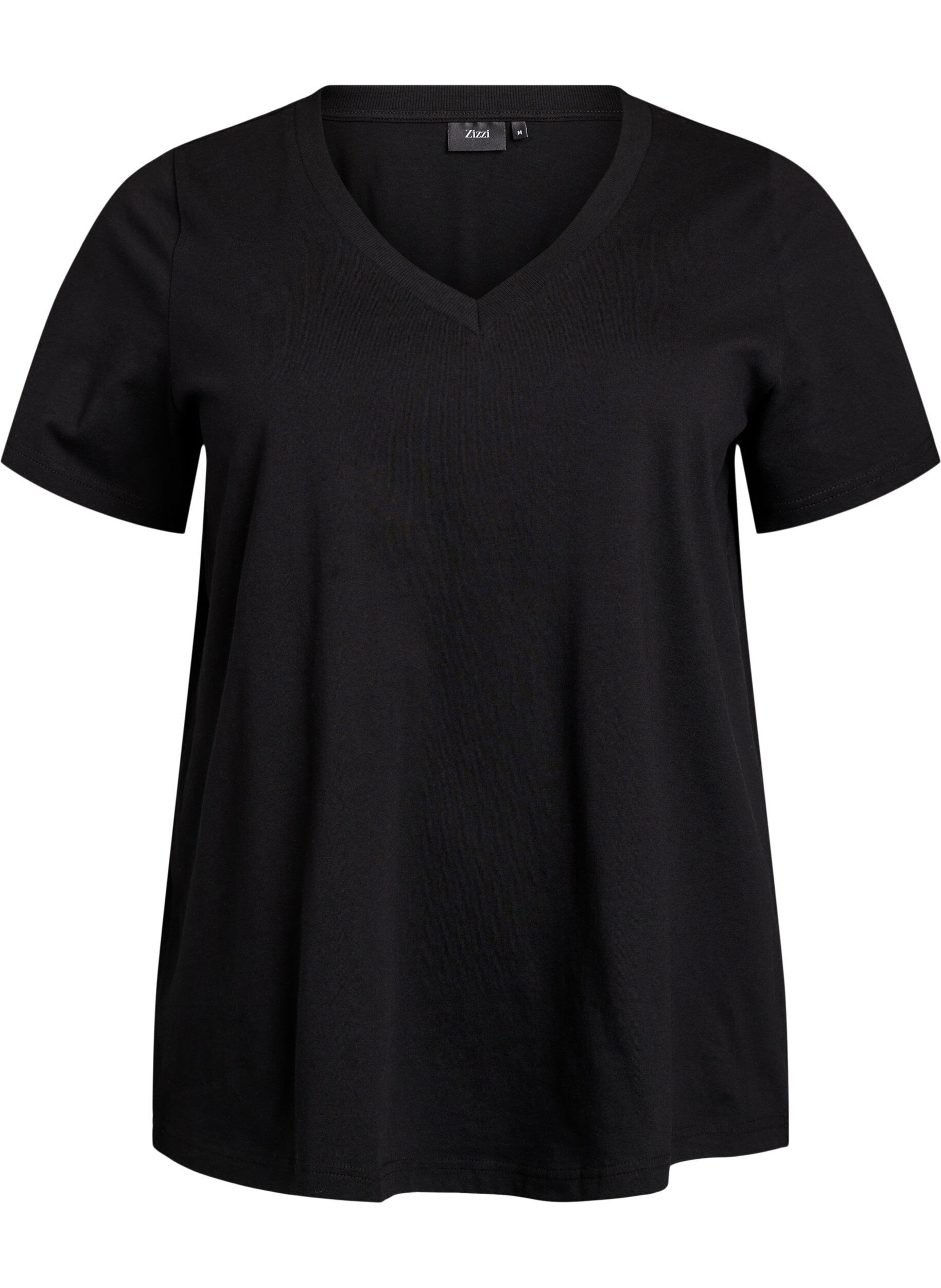 Zizzifashion Basic cotton T-shirt with a V-neck, Black, Packshot image number 0