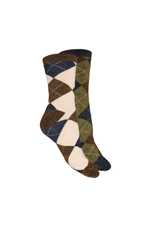 2-pack of harlequin pattern socks, Brown, Packshot image number 1