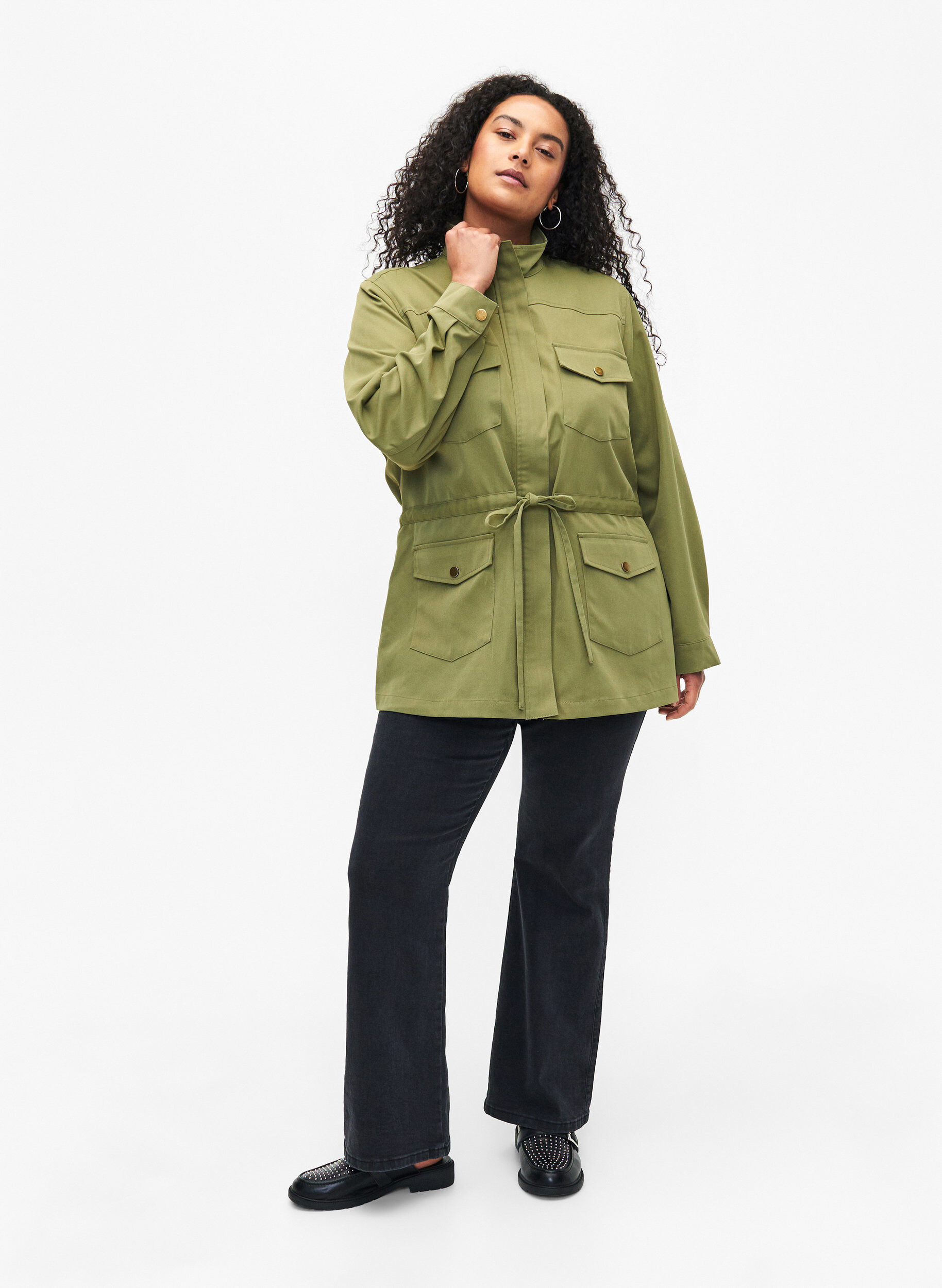Zizzifashion Army jacket with drawstring waist, Aloe, Model image number 2