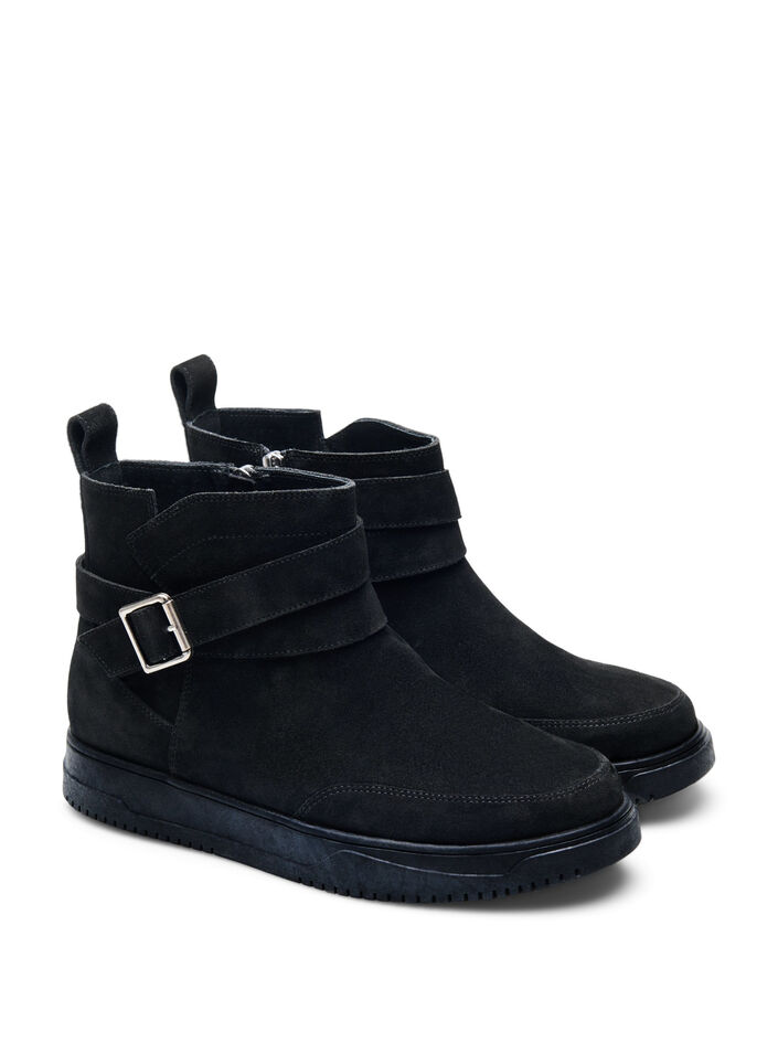 Short wide fit boot in suede, Black, Packshot image number 1