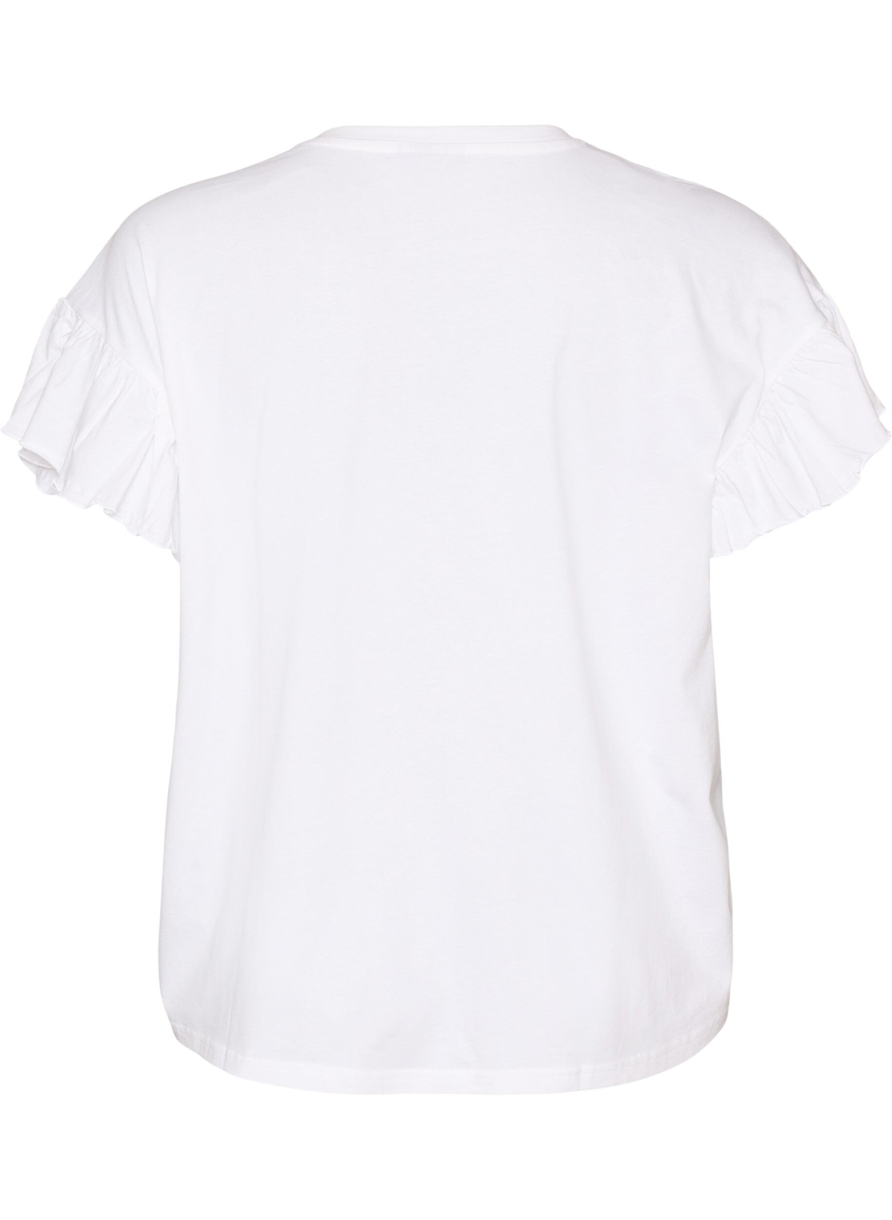 Zizzifashion Organic cotton T-shirt with ruffle sleeves, White, Packshot image number 1