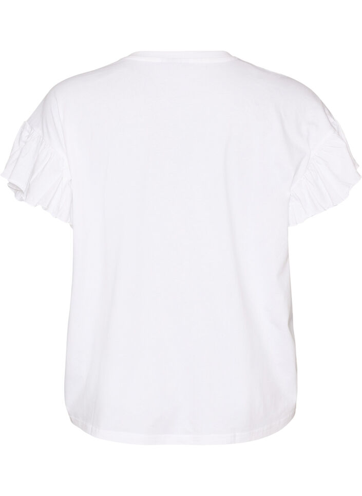 Organic cotton T-shirt with ruffle sleeves, White, Packshot image number 1