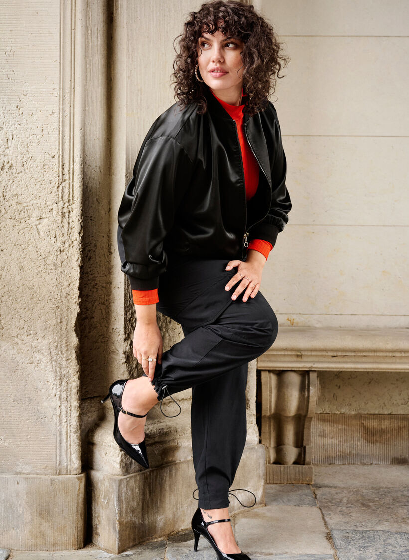 Bomber jacket with zipper and laces, Black, Image image number 1