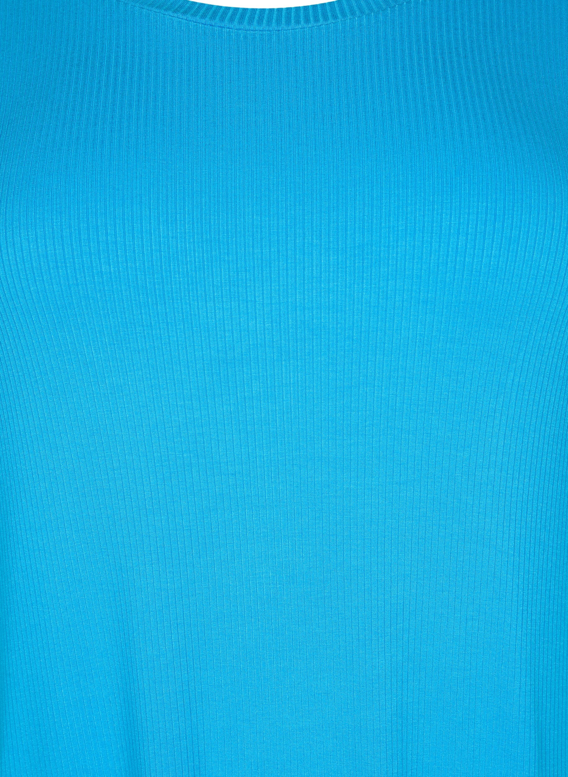 Zizzifashion Viscose rib midi dress with short sleeves, Ibiza Blue, Packshot image number 2