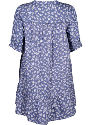 Short viscose dress with lace trim and A-line cut, M. Blue Flower AOP, Packshot image number 1