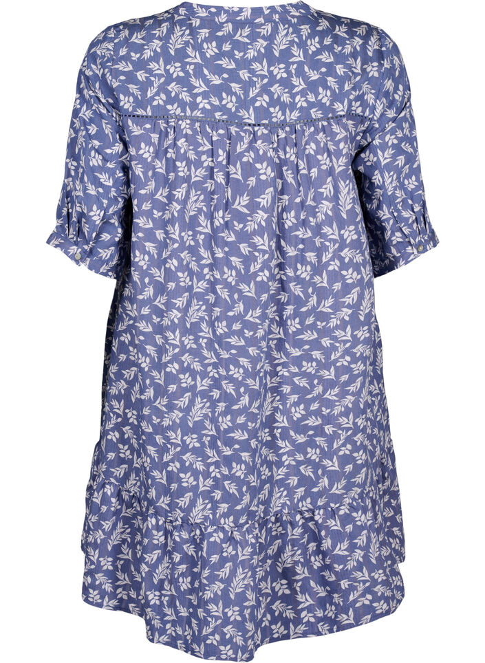 Short viscose dress with lace trim and A-line cut, Blue, Packshot image number 1