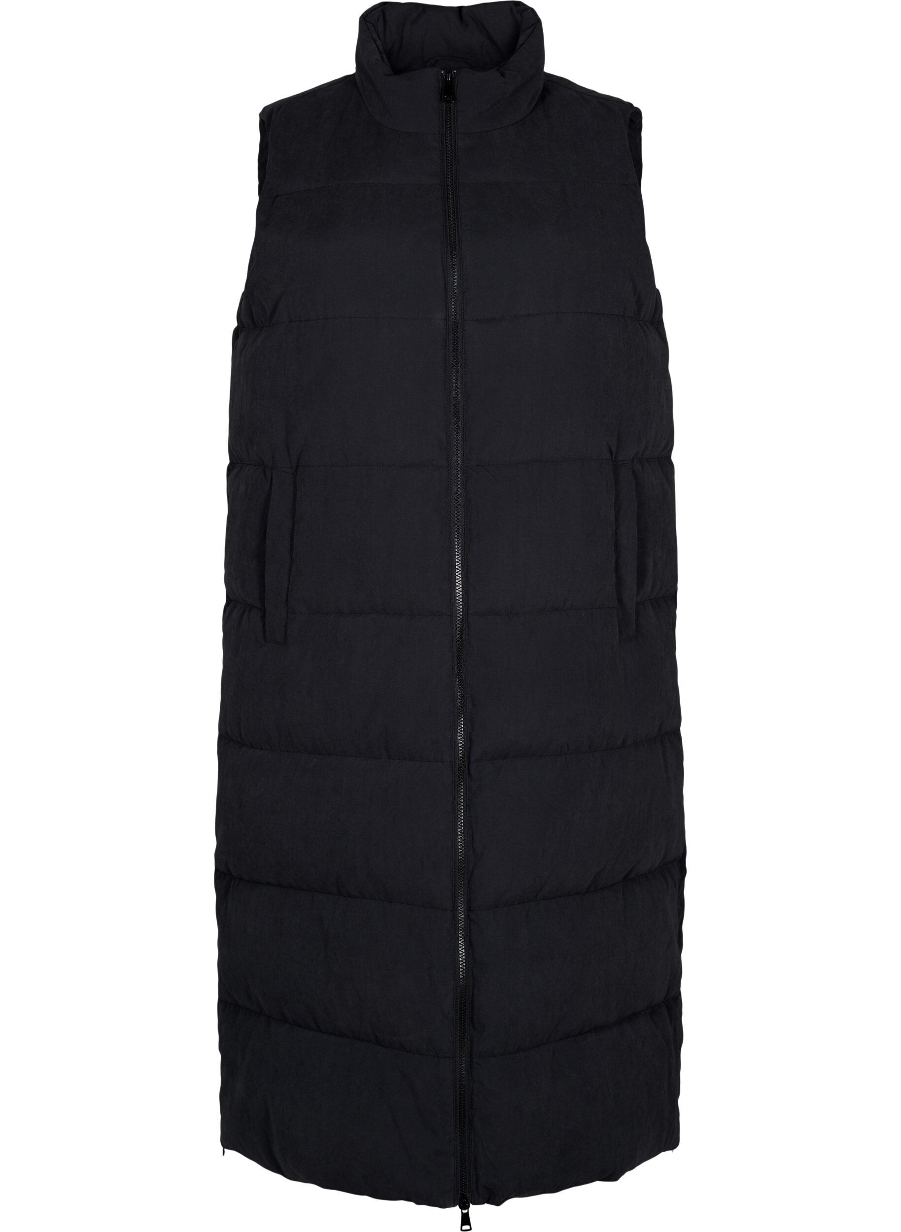 Zizzifashion Long vest with high collar and pockets, Black, Packshot image number 0